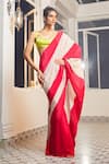 Masumi Mewawalla x AZA_Pink Natural Crepe Embroidered Color Block Pre-draped Saree With Neon Blouse _at_Aza_Fashions