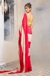 Masumi Mewawalla x AZA_Pink Natural Crepe Embroidered Color Block Pre-draped Saree With Neon Blouse _Online