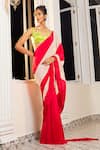 Shop_Masumi Mewawalla x AZA_Pink Natural Crepe Embroidered Color Block Pre-draped Saree With Neon Blouse _at_Aza_Fashions