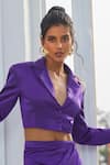 Masumi Mewawalla x AZA_Purple Mashroo Embroidered Floral Notched Lapel Crop Blazer And Draped Skirt Set _Online_at_Aza_Fashions