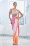 Buy_Masumi Mewawalla x AZA_Pink Mashroo Embroidered Sequins Sweetheart Ombre Corset Saree Gown _at_Aza_Fashions