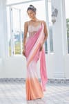 Shop_Masumi Mewawalla x AZA_Pink Mashroo Embroidered Sequins Sweetheart Ombre Corset Saree Gown _at_Aza_Fashions