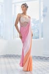 Masumi Mewawalla x AZA_Pink Mashroo Embroidered Sequins Sweetheart Ombre Corset Saree Gown _at_Aza_Fashions