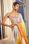 Masumi Mewawalla x AZA_Multi Color Satin Organza Embroidered Sunset Ombre Pre-draped Saree With Blouse _at_Aza_Fashions