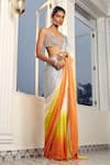 Masumi Mewawalla x AZA_Multi Color Satin Organza Embroidered Sunset Ombre Pre-draped Saree With Blouse _Online