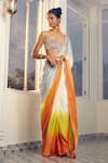 Buy_Masumi Mewawalla x AZA_Multi Color Satin Organza Embroidered Sunset Ombre Pre-draped Saree With Blouse _Online