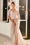 Masumi Mewawalla x AZA_Pink Tissue Embroidered Floral Broad Leaf Neck Pre-draped Saree With Blouse _Online_at_Aza_Fashions