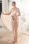 Buy_Masumi Mewawalla x AZA_Pink Tissue Embroidered Floral Broad Leaf Neck Pre-draped Saree With Blouse _Online_at_Aza_Fashions