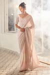 Buy_Masumi Mewawalla x AZA_Pink Tissue Embroidered Floral Broad Leaf Neck Pre-draped Saree With Blouse 