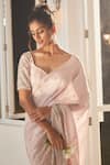 Masumi Mewawalla x AZA_Pink Tissue Embroidered Floral Broad Leaf Neck Pre-draped Saree With Blouse _Online