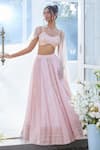 Masumi Mewawalla x AZA_Pink Tissue Embroidered Floral Scoop Lehenga And Draped Blouse Set 