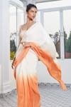 Buy_Masumi Mewawalla x AZA_Beige Natural Crepe Embroidered Linear Sunset Ombre Pre-draped Saree With Blouse _Online_at_Aza_Fashions