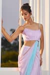 Buy_Masumi Mewawalla x AZA_Blue Lurex Embroidered Striped Scoop Ombre Pre-draped Saree With Blouse _Online_at_Aza_Fashions