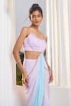 Masumi Mewawalla x AZA_Blue Lurex Embroidered Striped Scoop Ombre Pre-draped Saree With Blouse _Online