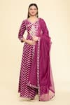 Buy_Samyukta Singhania_Maroon Anarkali Chanderi Embroidered Gota V Neck With Doriya Dupatta 