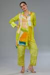 Buy_Kahani Lush_Green Cotton, Silk Collared Abstract Print Shirt Kurta And Pant Set _at_Aza_Fashions