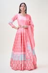 Shop_Samyukta Singhania_Pink Doll Silk Print Geometric Round Butti Anarkali With Dupatta 