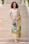 Buy_Samyukta Singhania_Beige Silk Blend Printed Leaf Round Kurta Set _at_Aza_Fashions