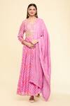 Buy_Samyukta Singhania_Pink Chanderi Embroidered Gota V Neck Leheriya Pattern Anarkali With Dupatta 