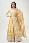 Buy_Samyukta Singhania_Yellow Doll Silk Print Floral Round Flower Butti Anarkali With Dupatta 