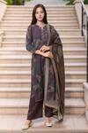 Buy_Samyukta Singhania_Brown Silk Blend Printed Geometric Round Kurta Pant Set _at_Aza_Fashions