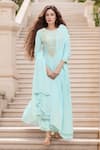 Buy_Samyukta Singhania_Sky Blue Kurta And Dupatta Georgette Print Pittan Embroidered Yoke & Pant Set _at_Aza_Fashions