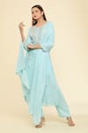 Buy_Samyukta Singhania_Sky Blue Kurta And Dupatta Georgette Print Pittan Embroidered Yoke & Pant Set 