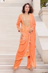 Buy_Samyukta Singhania_Orange Kurta Georgette Embroidered Gota Round Bandhej Pant Set _at_Aza_Fashions