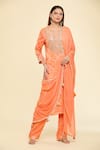 Shop_Samyukta Singhania_Orange Kurta Georgette Embroidered Gota Round Bandhej Pant Set 