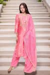 Buy_Samyukta Singhania_Pink Kurta Chanderi Silk Embroidered Gota Round Pant Set _at_Aza_Fashions