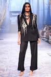 Nirmooha_Black Suiting Embroidered Sequin Notched Lapel Coin Blazer With Pant _Online_at_Aza_Fashions