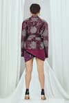 Shop_Nirmooha_Wine Crepe Embroidered Beads Notched Lapel Sequin Peplum Jacket With Skirt _at_Aza_Fashions