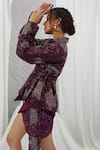 Buy_Nirmooha_Wine Crepe Embroidered Beads Notched Lapel Sequin Peplum Jacket With Skirt _Online_at_Aza_Fashions