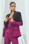 Buy_Nirmooha_Wine Net Embroidered Beads Blazer Notched Lapel Ombre With Joggers Set _Online_at_Aza_Fashions