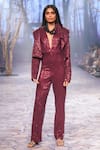 Buy_Nirmooha_Wine Embroidered Plunge Jumpsuit With Blazer _at_Aza_Fashions