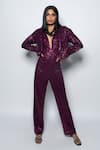 Buy_Nirmooha_Wine Embroidered Plunge Jumpsuit With Blazer 