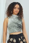 Buy_Nirmooha_Black Crepe Printed Forest Band Collar Top With Shorts _Online_at_Aza_Fashions