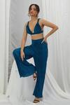 Shop_Nirmooha_Blue Plunge Bralette With Pant _Online_at_Aza_Fashions