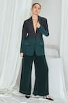 Buy_Nirmooha_Emerald Green Crepe Pleated Notched Lapel Ombre Blazer With Pant _at_Aza_Fashions