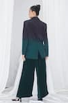 Shop_Nirmooha_Emerald Green Crepe Pleated Notched Lapel Ombre Blazer With Pant _at_Aza_Fashions