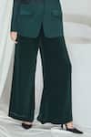 Nirmooha_Emerald Green Crepe Pleated Notched Lapel Ombre Blazer With Pant _Online_at_Aza_Fashions