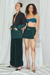 Shop_Nirmooha_Emerald Green Crepe Pleated Notched Lapel Ombre Blazer With Pant _Online_at_Aza_Fashions