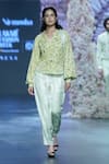 Nirmooha_Green Shimmer Georgette Hand Embroidered Chic Matcha Top With Cigarette Pant _Online_at_Aza_Fashions