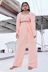 Buy_Nirmooha_Peach Micro Solid Blazer Collared Baggy Pant Set _at_Aza_Fashions