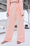 Buy_Nirmooha_Peach Micro Solid Blazer Collared Baggy Pant Set _Online_at_Aza_Fashions