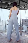 Shop_Nirmooha_Grey Lycra Embellished Pearl Asymmetric Solid Body Suit With High Waist Pant _at_Aza_Fashions