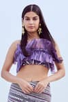 Nirmooha_Purple Glass Organza Hand Embroidered Ruffle Detailed Bandeau Top With Skirt _Online_at_Aza_Fashions