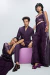 Nirmooha_Purple Linen Solid Double Breasted Blazer With Pant _Online_at_Aza_Fashions