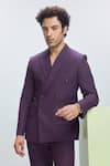 Shop_Nirmooha_Purple Linen Solid Double Breasted Blazer With Pant _Online_at_Aza_Fashions