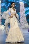 Nirmooha_Peach Chantilly Lace Hand Embroidered Mermaid Lehenga Set With Ruffle Dupatta _at_Aza_Fashions